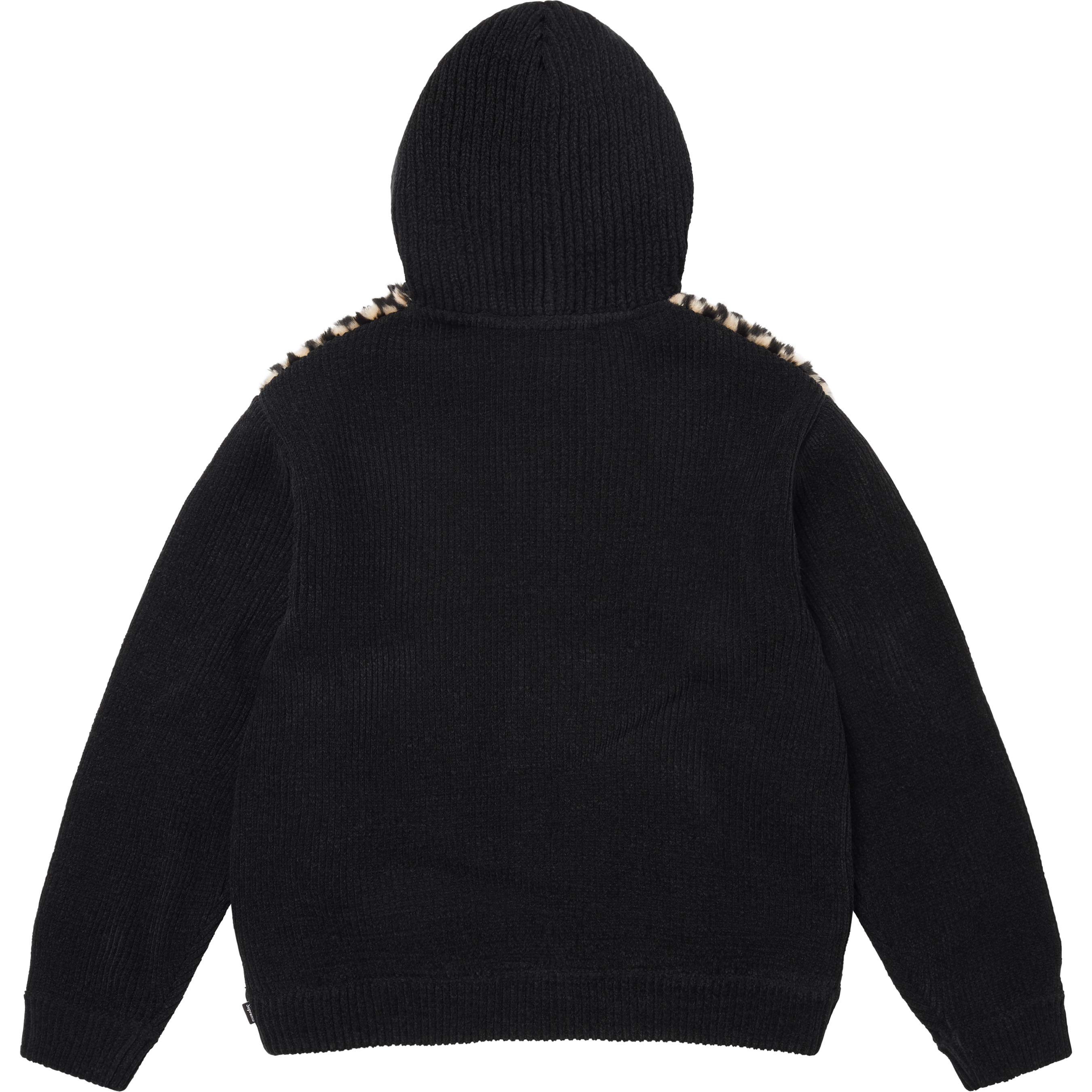 Checkerboard Faux Fur Zip Up Hooded Sweater view 8